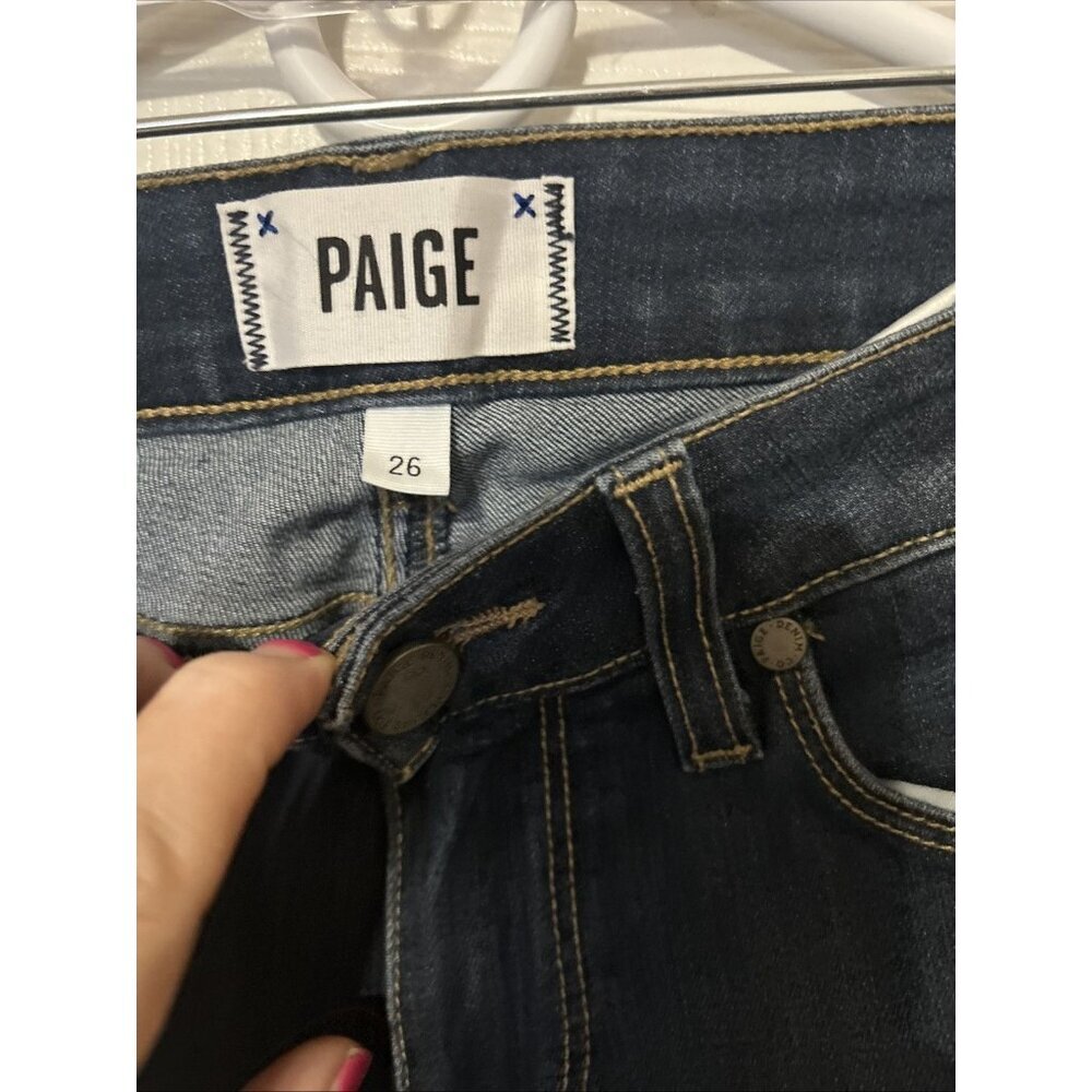 Paige Jeans Women’s 26 Skinny Dark Wash Denim Distressing EUC - Picture 3 of 6